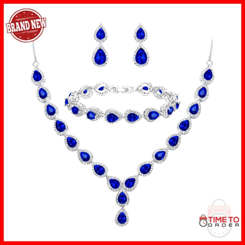 Elegant Teardrop Infinity Figure 8 Y-Necklace Bracelet Earrings Jewelry Set